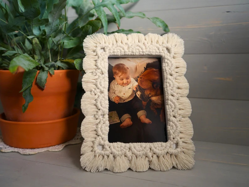 Boho Macrame Picture Frame with Straight or Wavy Edges - Natural Decor Photo Frame, Preserve Memo... | Etsy (US)