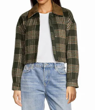 Gianni Bini North Brushed Plaid Suede Collar Bomber Jacket | Dillard's | Dillard's