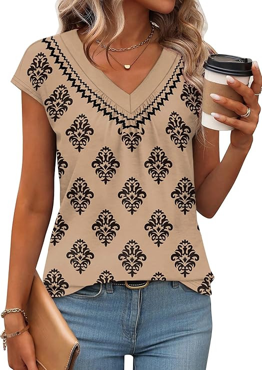 WIHOLL Tank Tops for Women Summer V Neck T Shirts Beach Vacation Clothe Boho Sleeveless Basic Tee... | Amazon (US)