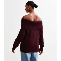 Burgundy Knit Foldover Bardot Jumper New Look | New Look (UK)