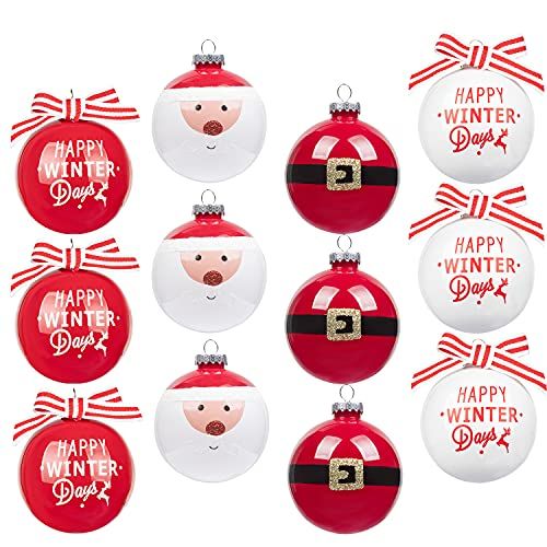 KI Store Red and White Christmas Balls 12pcs Santa Tree Ornaments 3.15-Inch Large Shatterproof Chris | Amazon (US)