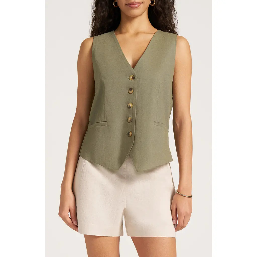 matty m. Davenport Linen Blend Vest in Olive at Nordstrom, Size X-Small | Nordstrom