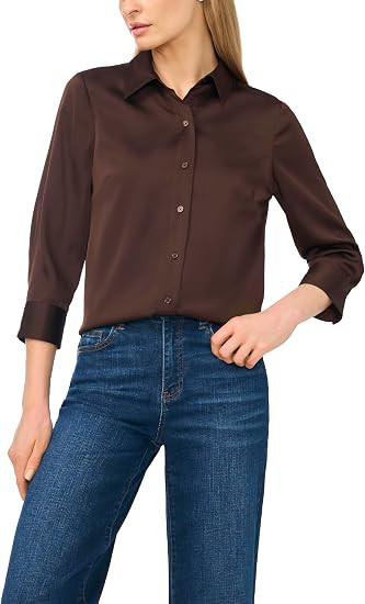 CeCe Women's 3/4 Sleeve Button Down Blouse | Amazon (US)