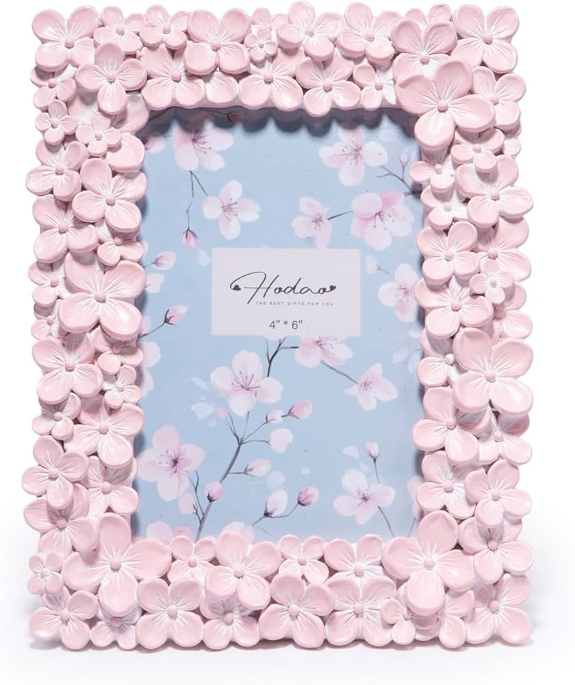 Hodao 4×6 Pink Floral Picture Frame — Handcrafted Textured Flower Picture Frame with Plastic P... | Amazon (US)