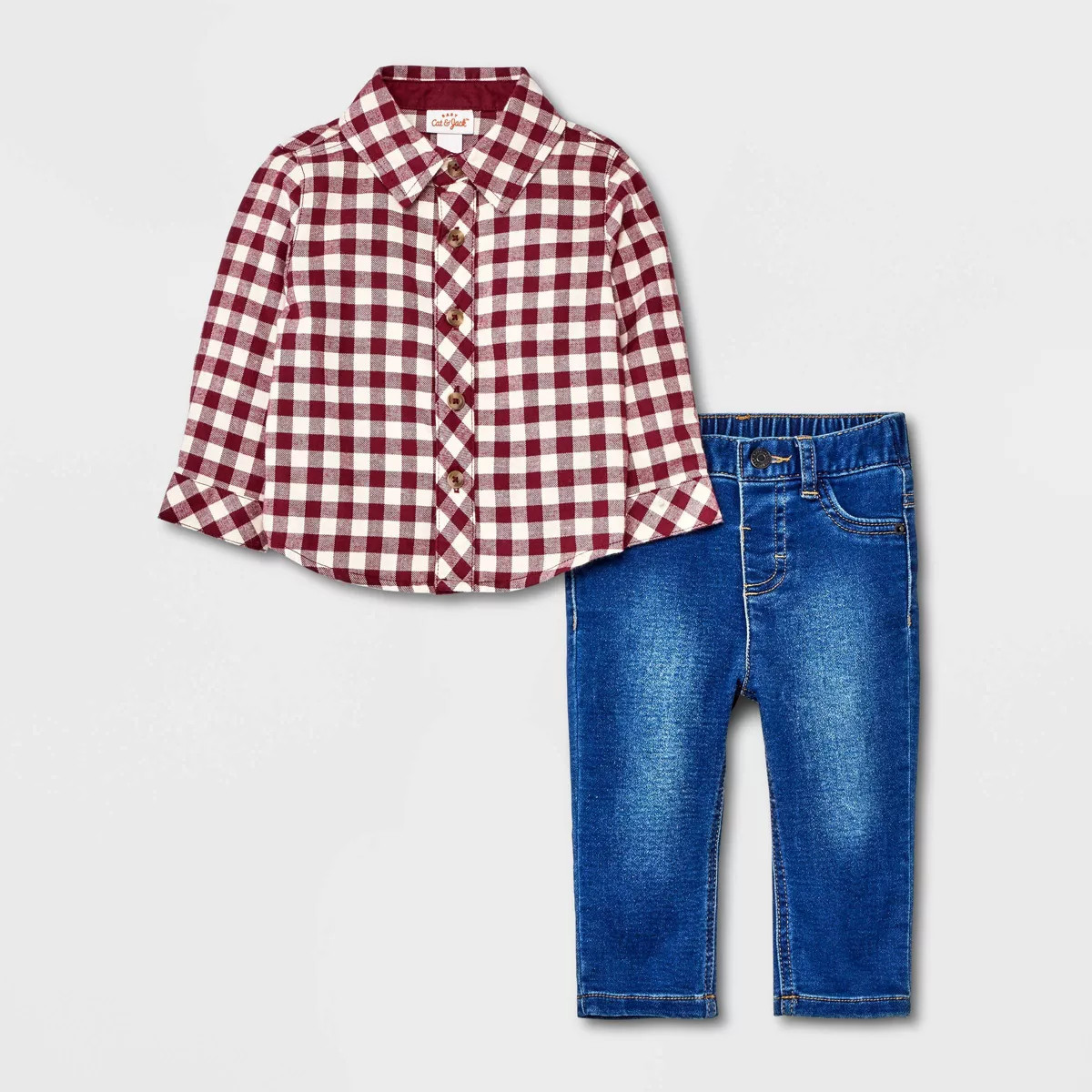 Baby Boys' Flannel Denim Top & Bottom Set - Cat & Jack™ Brown | Target