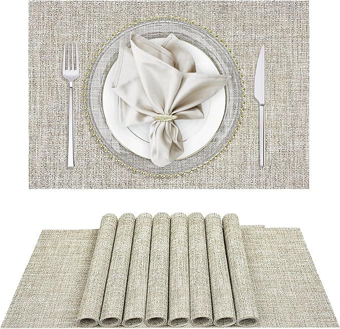 Placemats Set of 8,Washable Placemats Indoor/Outdoor Vinyl Place Mats for Dining Table Durable PV... | Amazon (US)