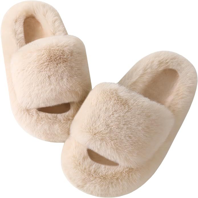 Ankis White Black Camel Pink Grey Women's Slippers-Cozy, Soft, Comfy, Relax Fluffy Slippers, Open... | Amazon (US)