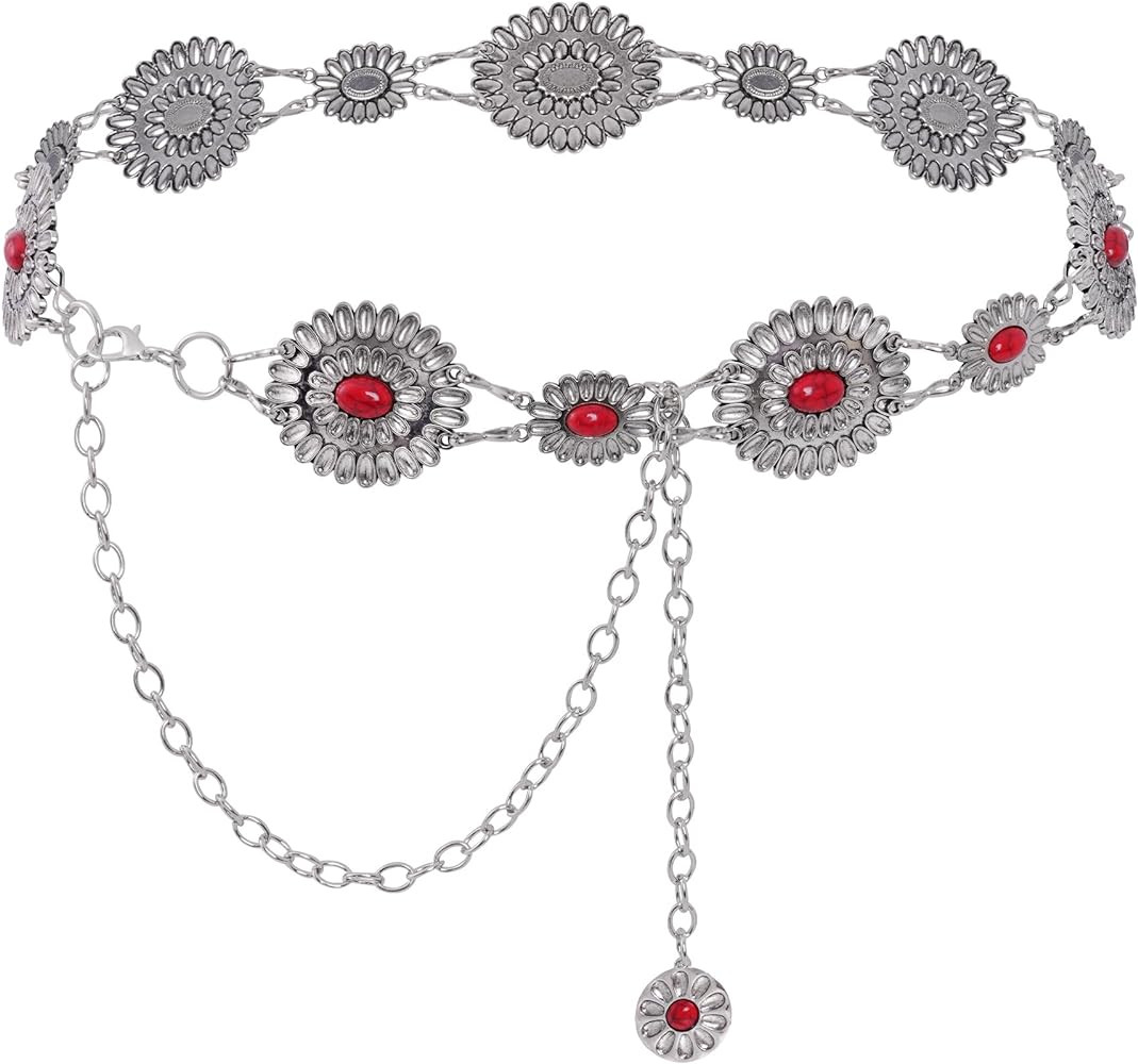 Western Metal Oval Concho Chain Belt for Women Cowgirl Turquoise Waist Chain Belt for Dresses Jea... | Amazon (US)