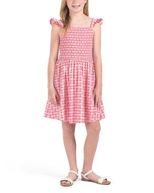 Girls Flutter Sleeve Block Print Floral Dress | TJ Maxx