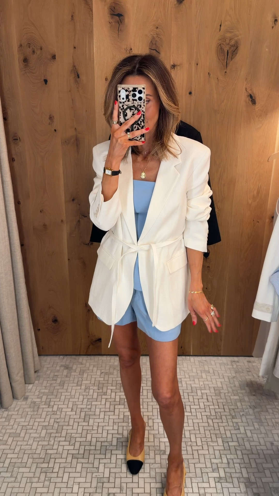 So exhorted with this blue shade on the mini shirts and strapless top! Paired with the waist tie linen blazer small 
Shorts 2 and top xs 

#LTKSeasonal #LTKootd #LTKgrwm