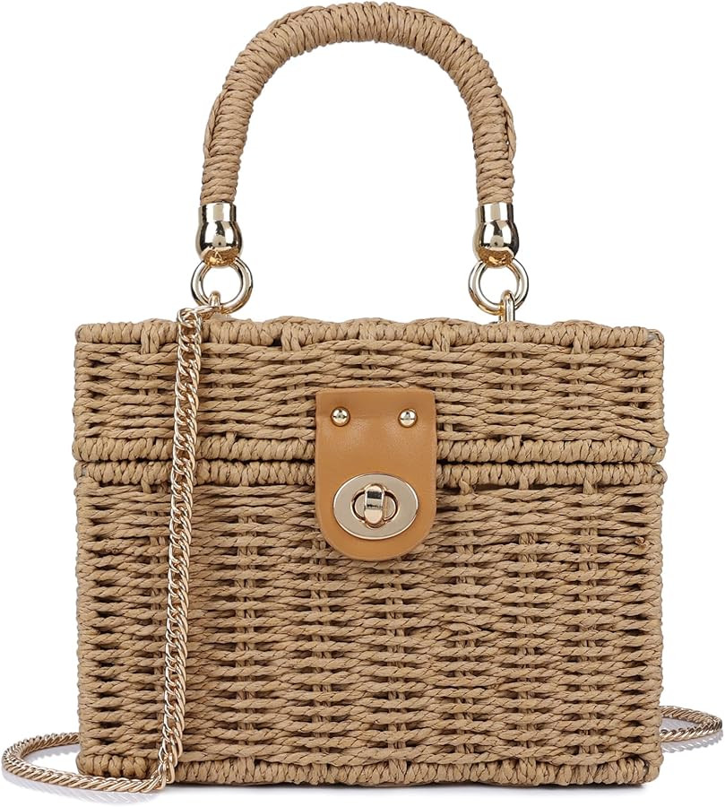 Handwoven Rattan Bag for Women Wicker Crossbody Shoulder Bag Straw Beach Tote Bag Top Handle Satc... | Amazon (US)