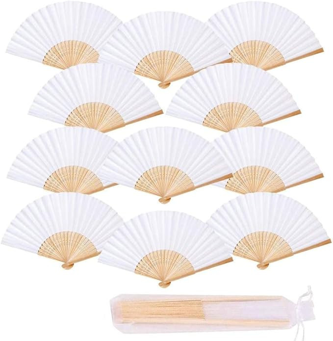 iZoeL 12 Wedding Fan + Organza Bags, Folding Hand Held fan Bamboo paper for Church Wedding Gift, ... | Amazon (UK)