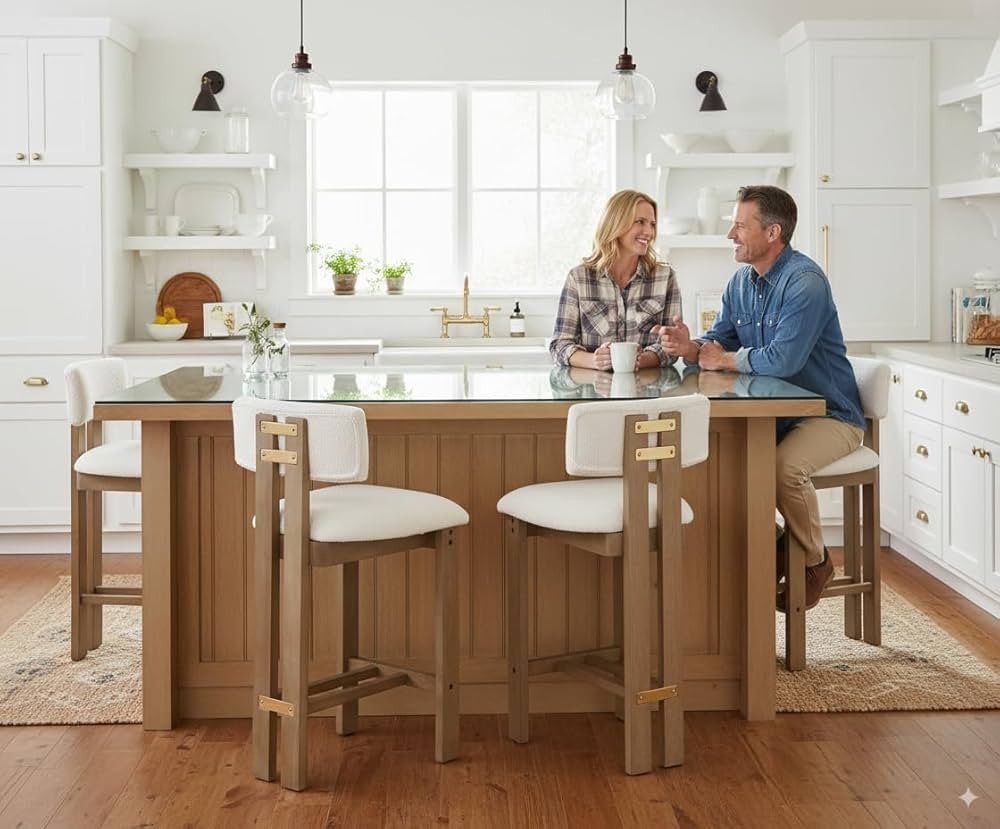 26" Farmhouse Bar Stools Set of 4, Modern Armless Counter Height Kitchen Stools, Boucle Upholster... | Amazon (US)