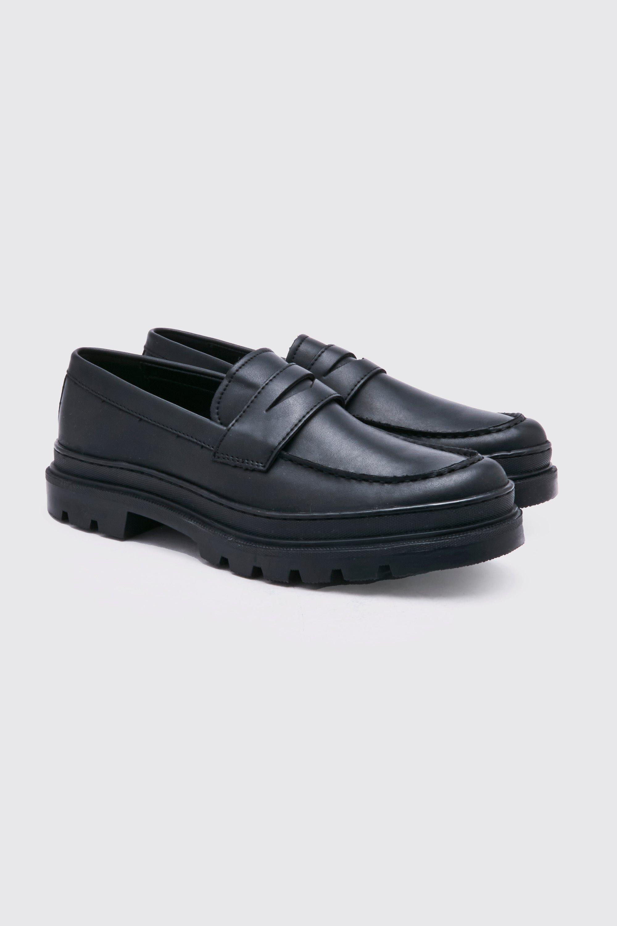 Mens Faux Leather Chunky Loafer - Black - 11 | Boohoo.com (US & CA)