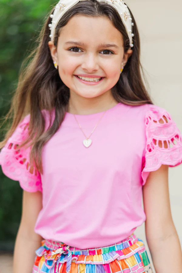 Girls: The Luna Pink Eyelet Top | The Mint Julep Boutique