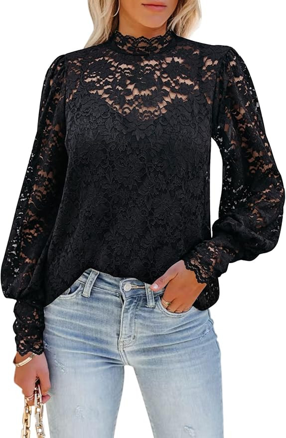 DOROSE Womens Tops and Blouses Dressy Casual Lace Floral Long Sleeve Shirts | Amazon (US)