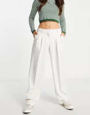 JJXX Mary tailored wide leg dad trousers in white | ASOS (Global)