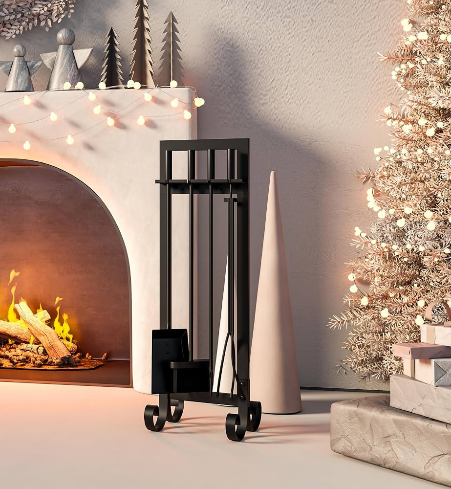 CALIDOLA 5 Pieces Wrouhgt Iron Fireplace Tools Set,31-Inch Modern Black Outdoor Indoor Fireplace ... | Amazon (US)