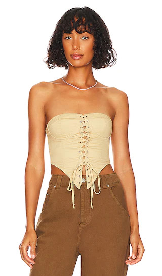 superdown Ashlyn Lace Up Top in Beige. - size L | Revolve Clothing (Global)