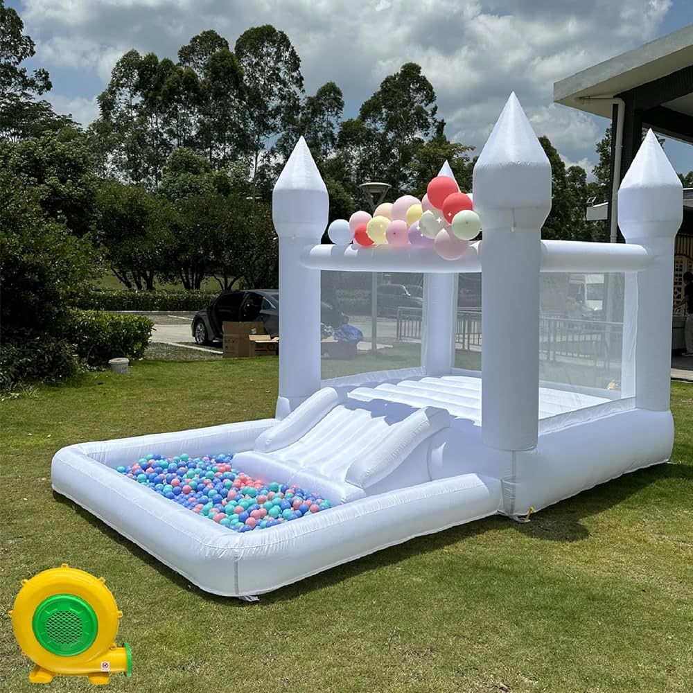 Portable White Bounce House with Slide and Ball Pit Multifunctional Inflatable Bouncer for Kids(1... | Amazon (US)