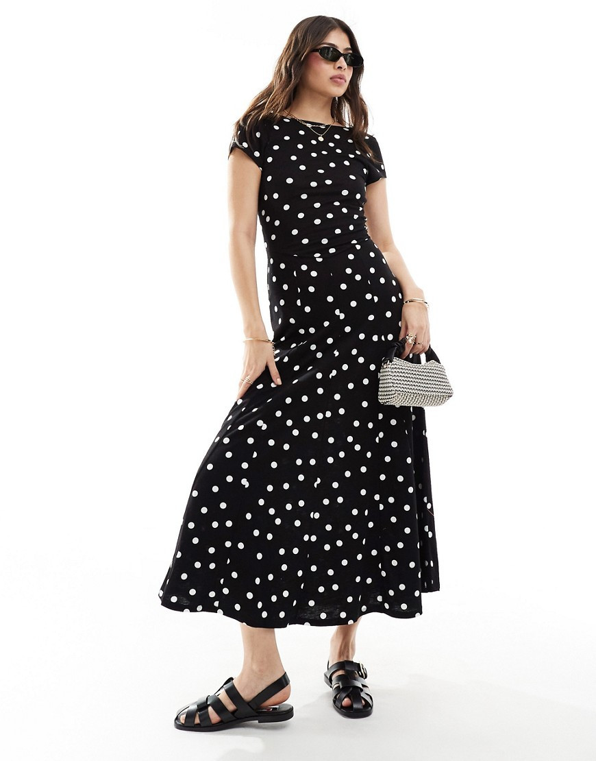 ASOS DESIGN short sleeve low back maxi dress in mono polka dot-Black | ASOS (Global)