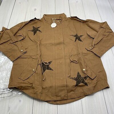 ODDI Womens Washed Brown Utilitarian Star Print Jemma Utility Jacket Size M/L | eBay US