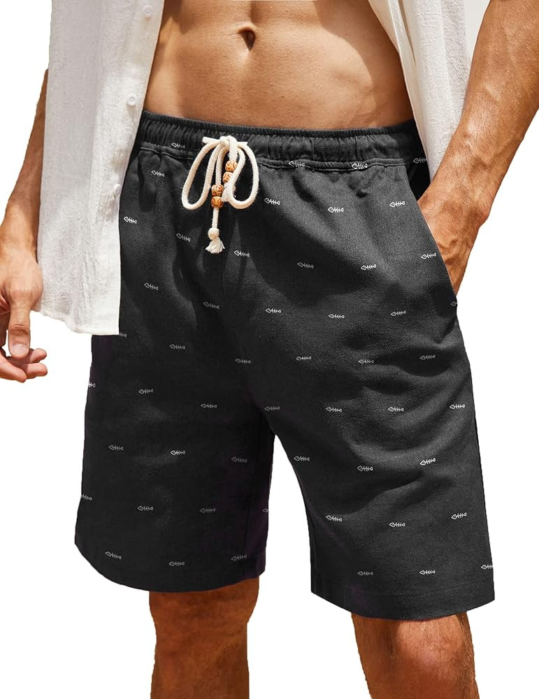 COOFANDY Men's Linen Shorts Casual Elastic Waist Drawstring Summer Beach Shorts | Amazon (US)