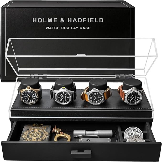 Holme & Hadfield Premium 4-Slot Wooden Watch Display Case – Handcrafted Men’s Watch Box with ... | Amazon (US)