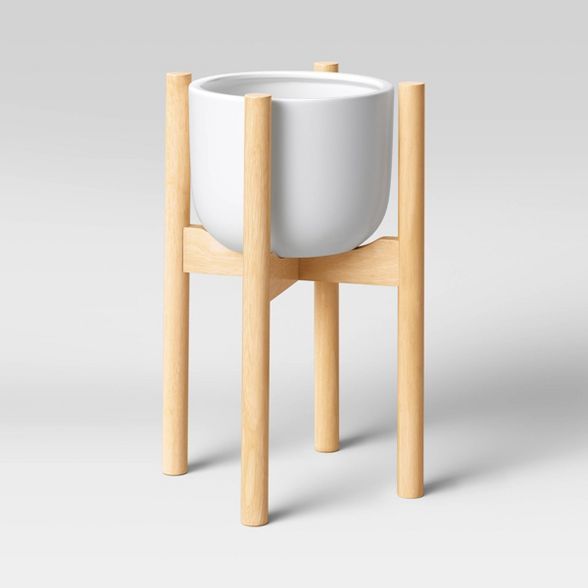 Ceramic Planter with Wood Stand White - Project 62™ | Target