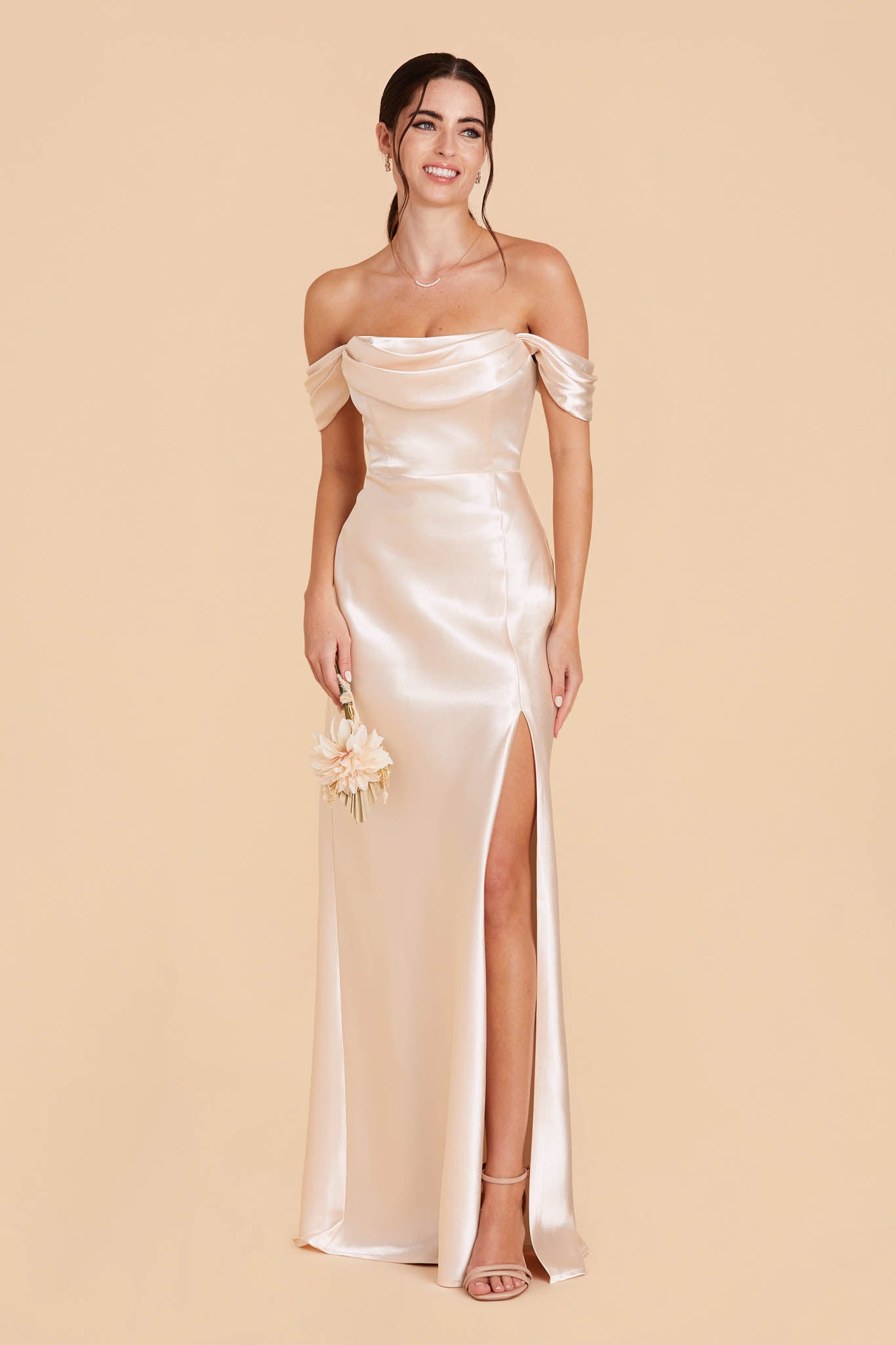 Mia Shiny Satin Dress in Champagne | Birdy Grey | Birdy Grey