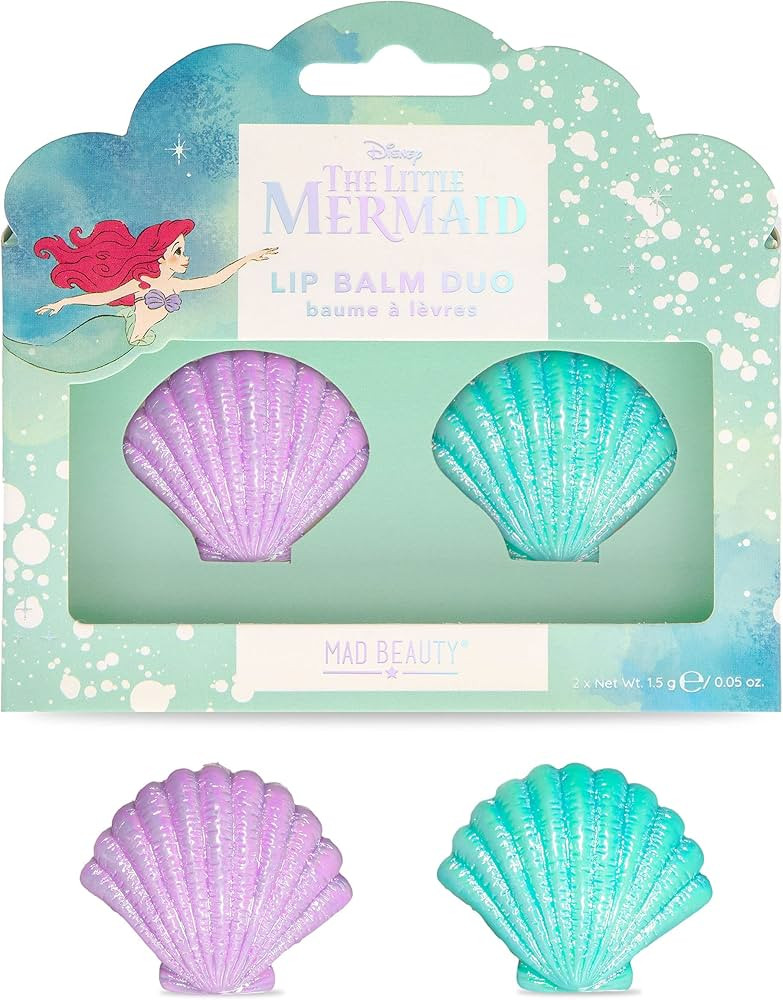 MAD BEAUTY Disney The Little Mermaid Lip Balm Duo 2-Pack, Cute Shell-Shaped Pots, Strawberry & Bl... | Amazon (US)