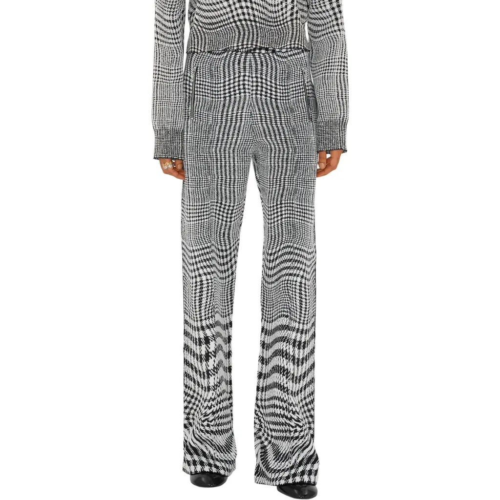 burberry Warped Check Wool Blend Wide Leg Pants in Monochrome Black White at Nordstrom, Size Medium | Nordstrom