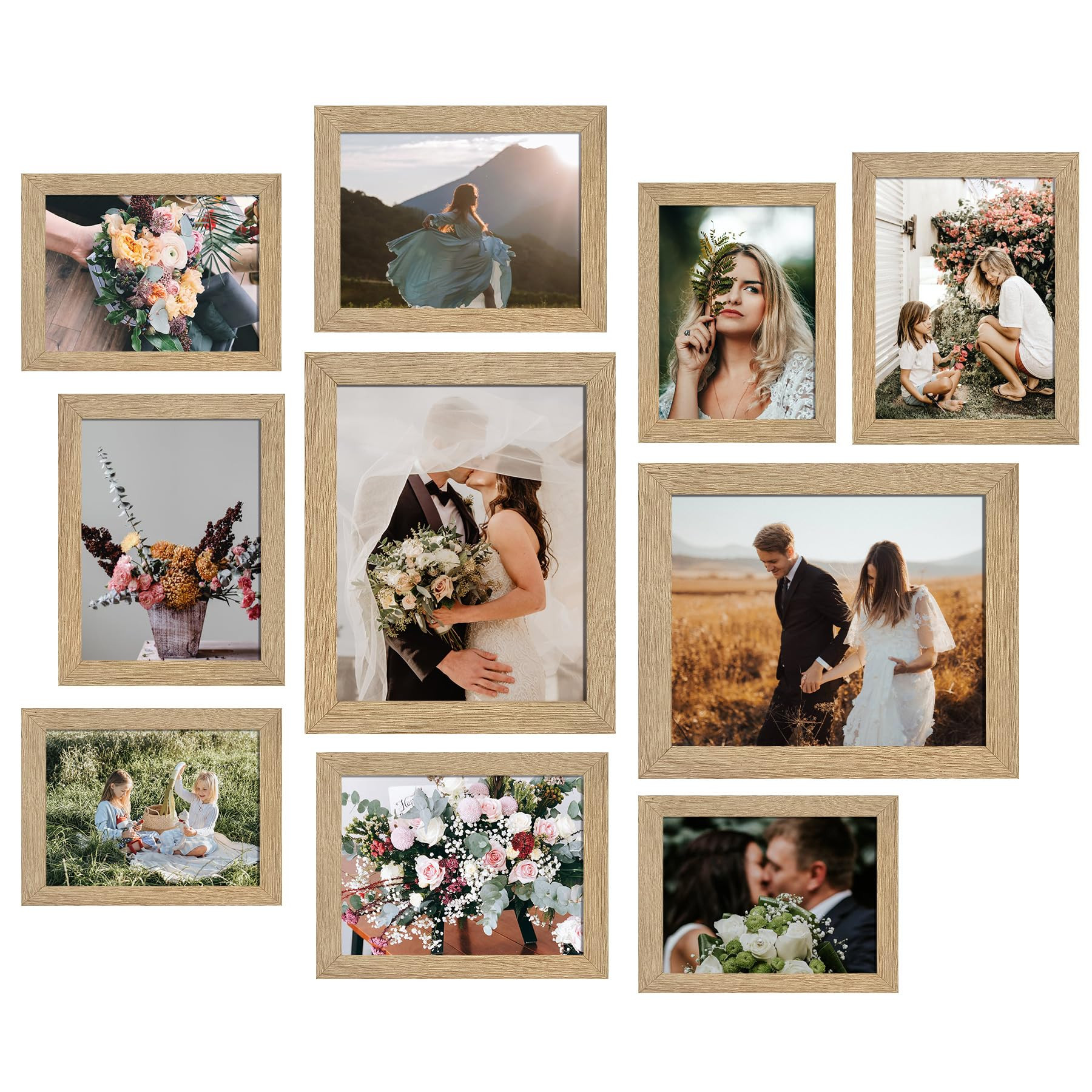 LUCKYLIFE Picture Frame Set 10-Pack, Gallery Wall Frame Collage with 8x10 5x7 4x6 Frames in Natur... | Amazon (US)