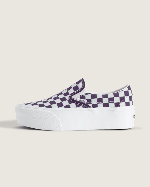 Vans Classic Slip-On Platform Checkerboard Shoes (Checkerboard Mist Blue / Gothic Grape Purple) - 4.5 Boys 6.0 Women | Vans (US)