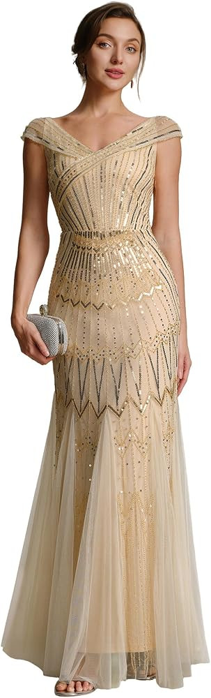 Ever-Pretty Women's V-Neck Formal Evening Dress Mermaid Sequin Embroidered Mother of Bride Dresse... | Amazon (US)