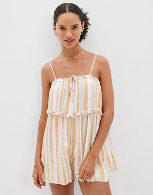 AE Tie-Front Ruffle Romper | American Eagle Outfitters (US & CA)