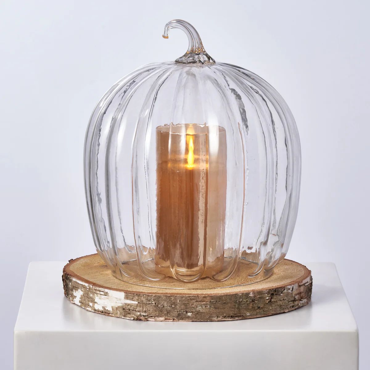 Clear Glass Fall Pumpkin Cloche Large Thanksgiving Tabletop Decor | Darby Creek Trading