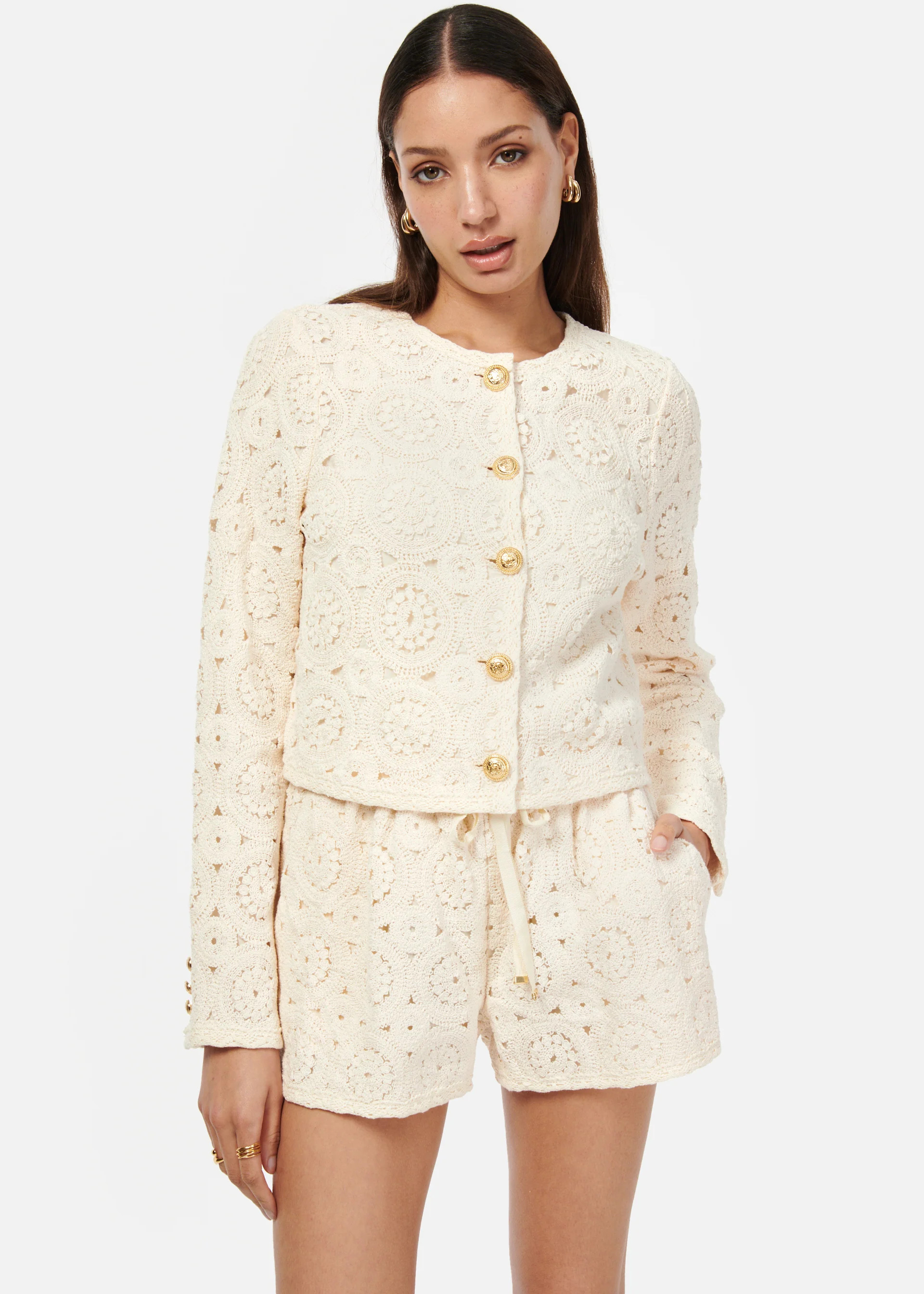 Ligia Crochet Cardigan Ceramic | CAMI NYC