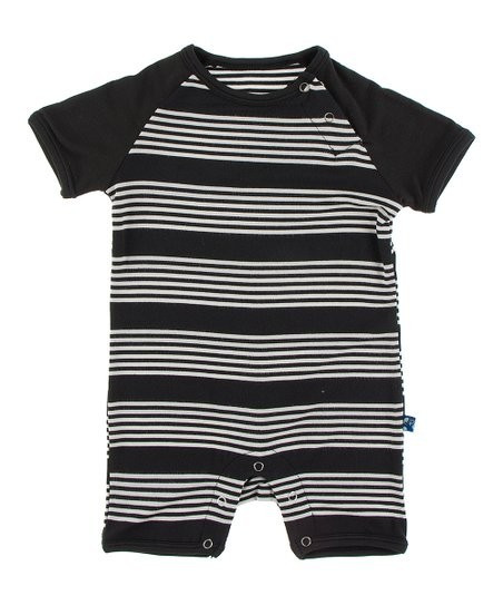 Black Stripe Raglan Romper - Newborn | Zulily