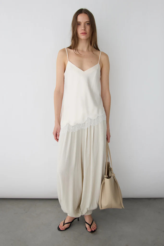 ASYMMETRICAL SATIN LACE TRIM TANK TOP | OAK + FORT