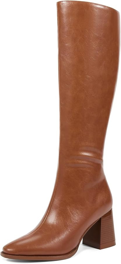 wetkiss Rhinestone/PU Low Chunky Pointed Toe Knee High Boots for Women with Full Bling Sparkly Cr... | Amazon (US)