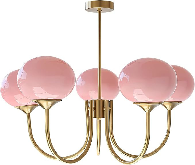 BOKT 5 Light Gold Globe Sputnik Chandelier Modern Pink Glass Sputnik Pendant Lights Kitchen Islan... | Amazon (US)