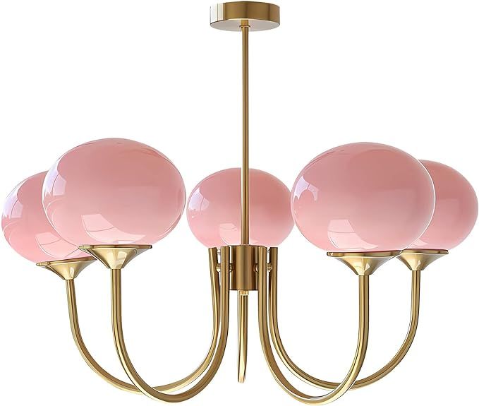 BOKT 5 Light Gold Globe Sputnik Chandelier Modern Pink Glass Sputnik Pendant Lights Kitchen Islan... | Amazon (US)