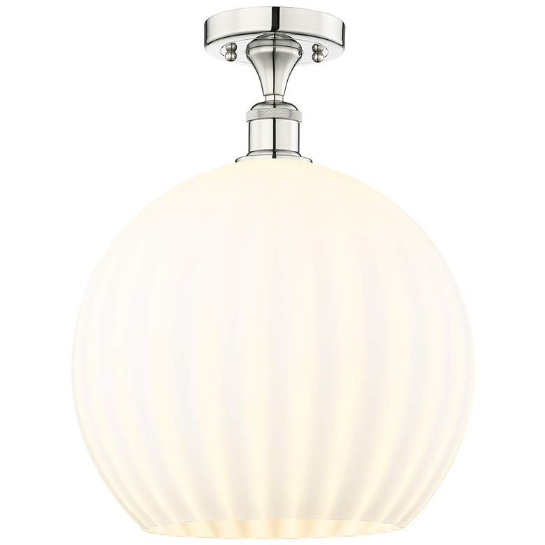 Edison 13.75" Wide Polished Nickel Semi-Flush Mount w/ White Venetian - #5348E | Lamps Plus | Lamps Plus