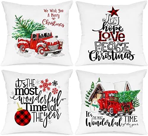 Ywlake Christmas Throw Pillow Covers 18x18 Set of 4, Decorative Holiday Merry Xmas 18 x 18 Red Tr... | Amazon (CA)