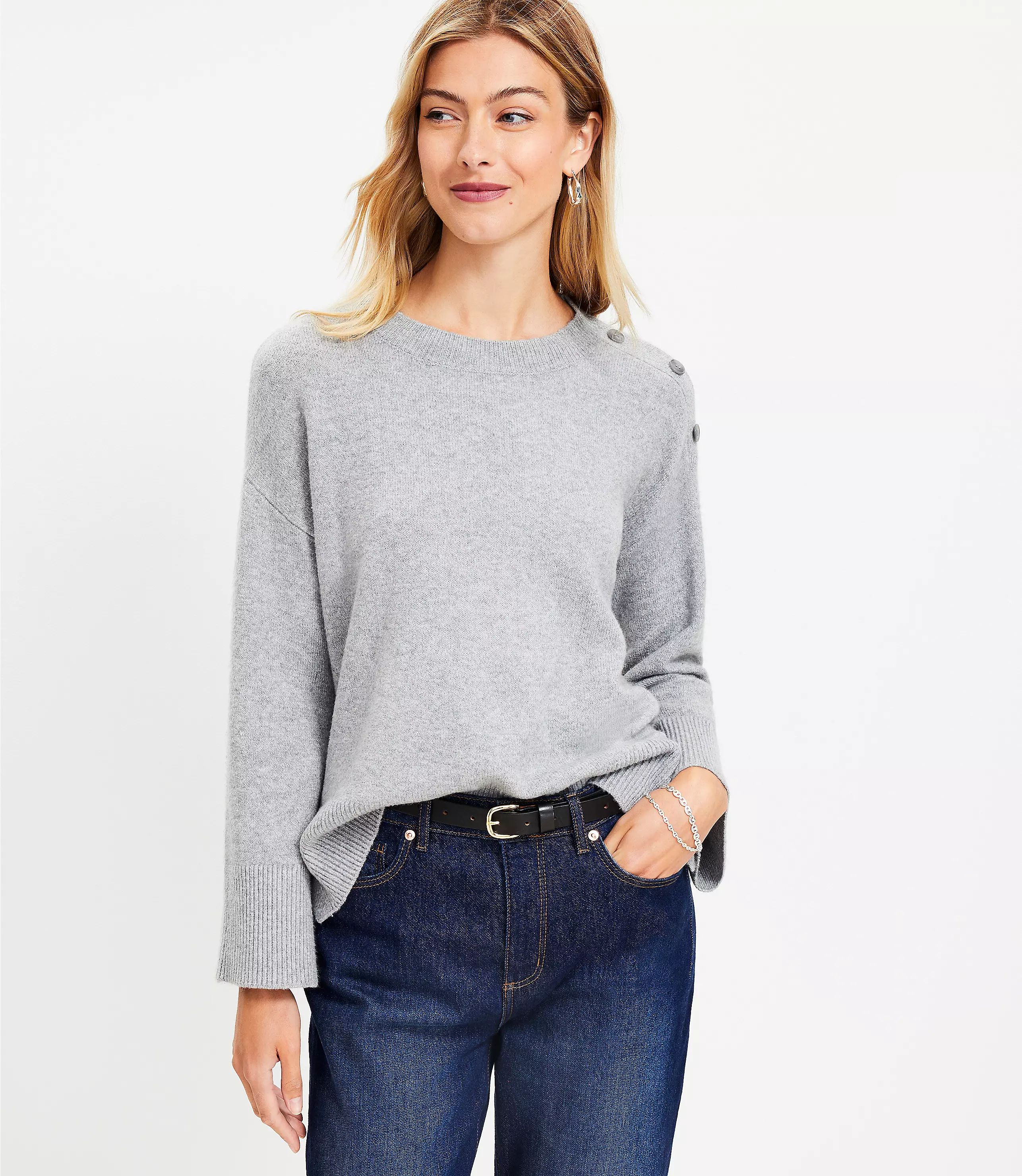 Shoulder Button Trim Sweater | LOFT