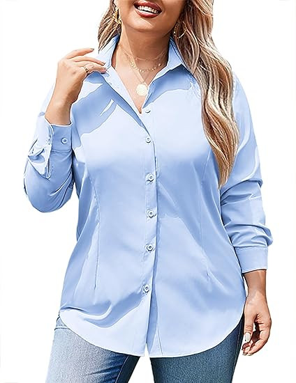 IN'VOLAND Women's Plus Size Button Down Shirts Long Sleeve Collared Casual Shirt Office Work Blou... | Amazon (US)
