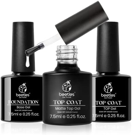 Beetles Gel Nail Polish Base No Wipe Top Coat - Matte Gel Top Coat and Shine Top Gel Base Set Gel... | Amazon (US)