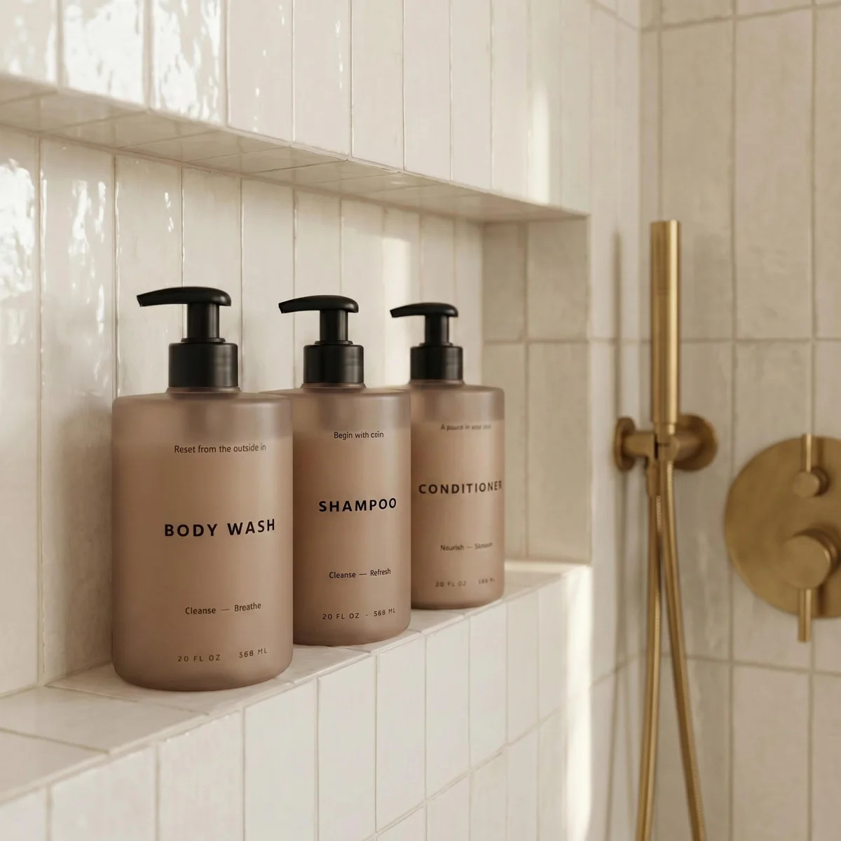 Stylish Shampoo And Conditioner Dispenser Set Of 3 - Modern 20Oz Shower Soap Bottles With Pump An... | Wayfair North America