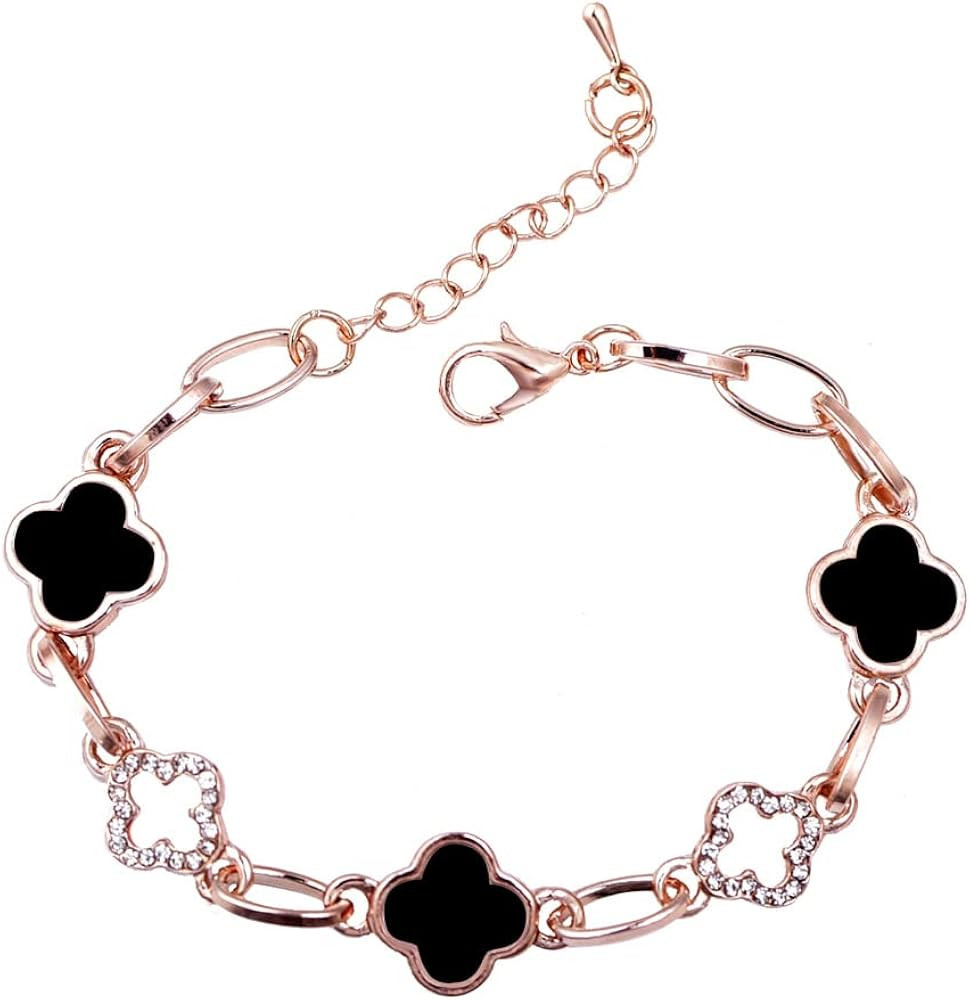 QKEPCY Four-Leaf Clover Bracelet Lucky Symbol Four Leaf Clover Five Flower Bracelet with Diamonds... | Amazon (UK)